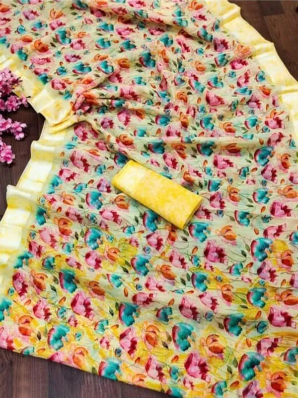 Yellow_Cotton_Blend_Printed_Daily_Wear_Saree_For_Women