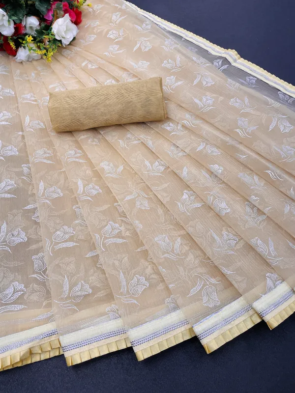Cream_Organza_Printed_Bollywood_Saree_For_Women