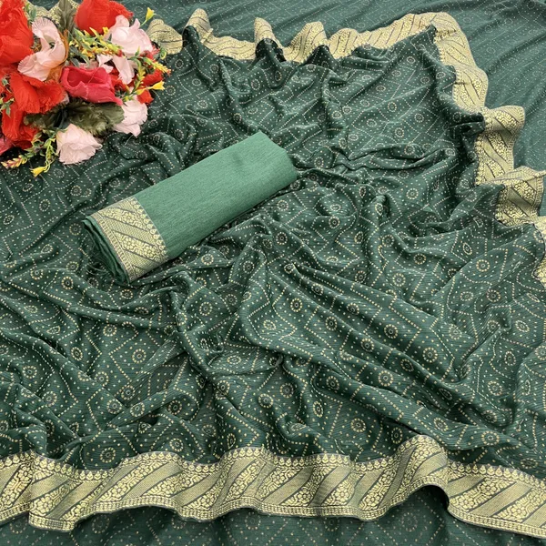 Dark_Green_Lycra_Blend_Printed_Banarasi_Saree_For_Women