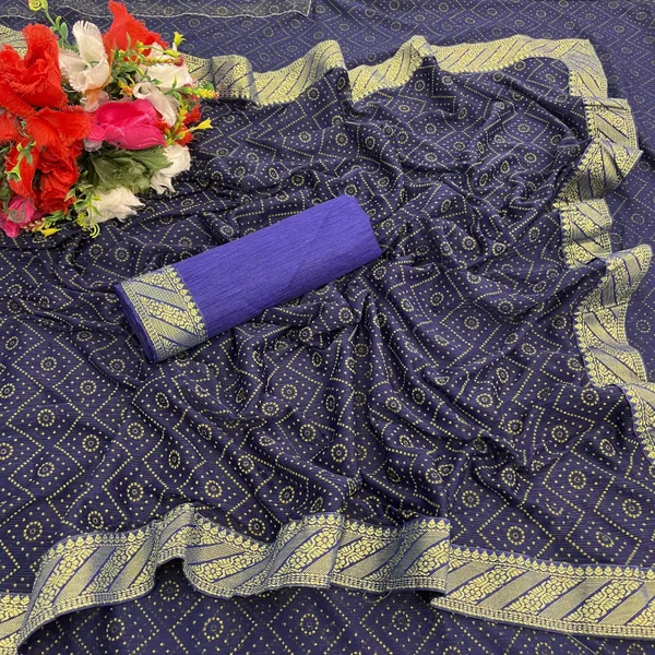 Dark_Blue_Lycra_Blend_Printed_Banarasi_Saree_For_Women