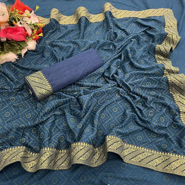 Blue_Lycra_Blend_Printed_Banarasi_Saree_For_Women