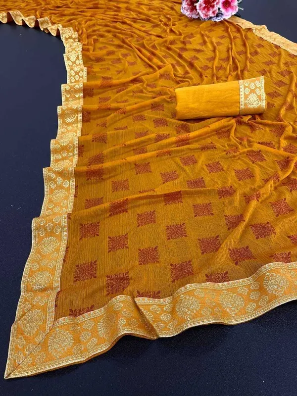 Gold_Lycra_Blend_Printed_Banarasi_Saree_For_Women