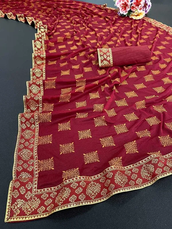 Maroon_Lycra_Blend_Printed_Banarasi_Saree_For_Women
