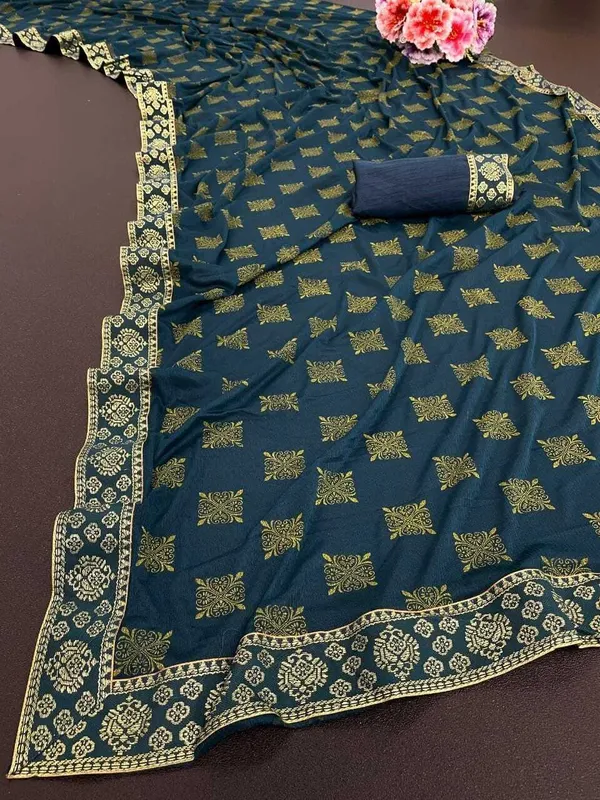 Blue_Lycra_Blend_Printed_Banarasi_Saree_For_Women
