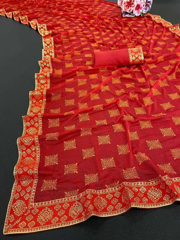 Red_Lycra_Blend_Printed_Banarasi_Saree_For_Women