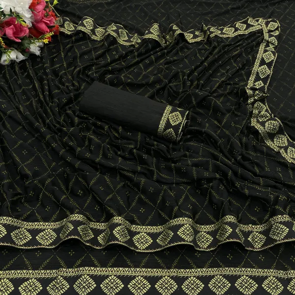 Black_Lycra_Blend_Printed_Banarasi_Saree_For_Women