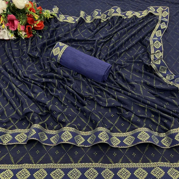 Dark_Blue_Lycra_Blend_Printed_Banarasi_Saree_For_Women