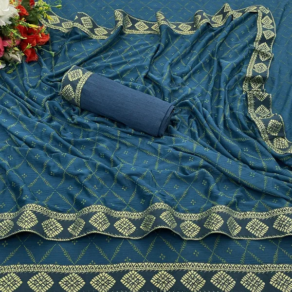 Blue_Lycra_Blend_Printed_Banarasi_Saree_For_Women