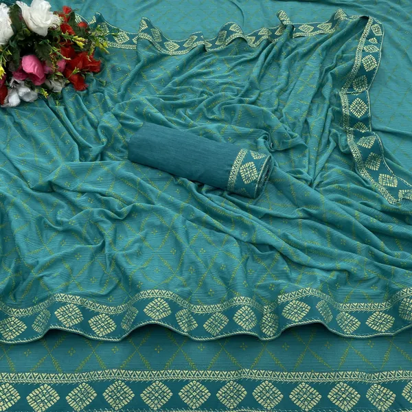 Light_Blue_Lycra_Blend_Printed_Banarasi_Saree_For_Women
