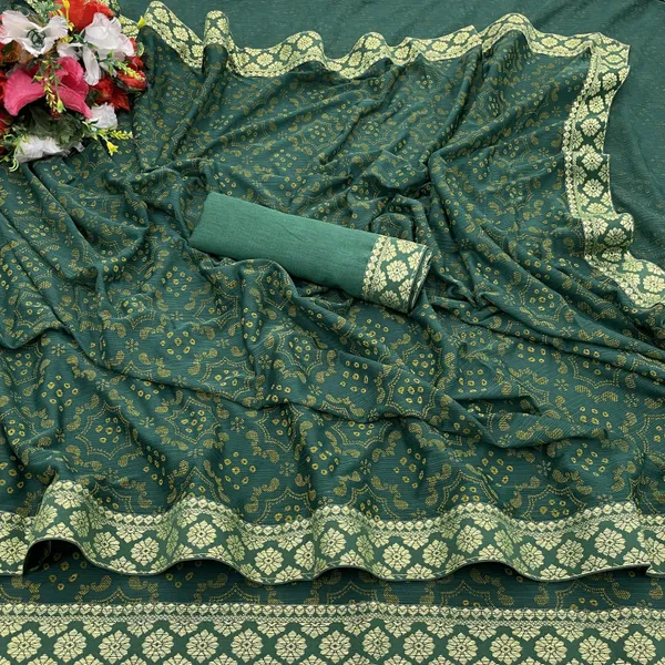 Dark_Green_Lycra_Blend_Printed_Banarasi_Saree_For_Women