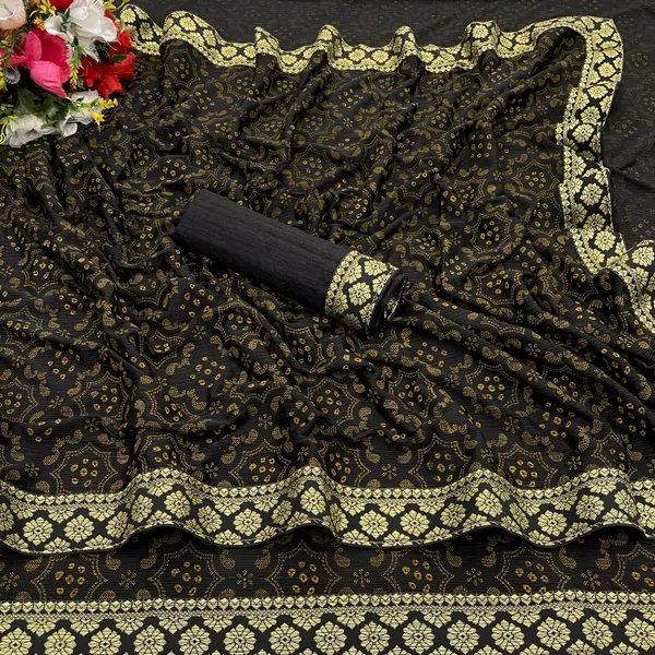 Black_Lycra_Blend_Printed_Banarasi_Saree_For_Women