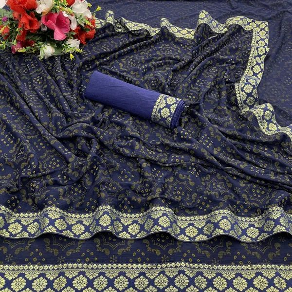 Dark_Blue_Lycra_Blend_Printed_Banarasi_Saree_For_Women