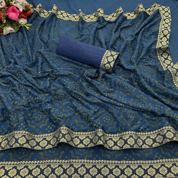 Blue_Lycra_Blend_Printed_Banarasi_Saree_For_Women