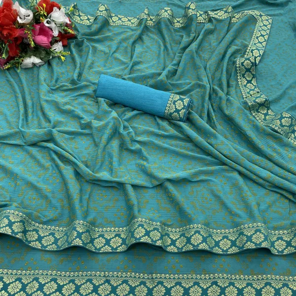 Blue_Lycra_Blend_Printed_Banarasi_Saree_For_Women
