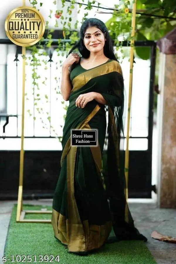 Dark_Green_Georgette_Woven_Bollywood_Saree_For_Women