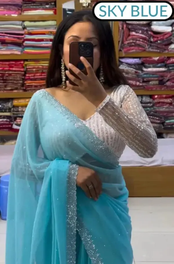 Aqua_Blue_Premium_Georgette_Saree_For_Women