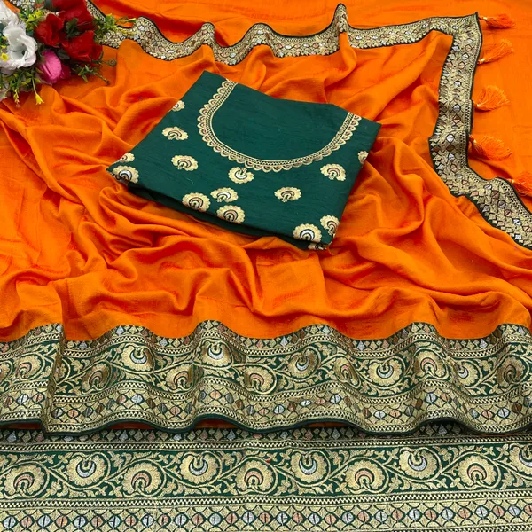 Yellow_Vichitra_Silk_Traditional_Saree_For_Women