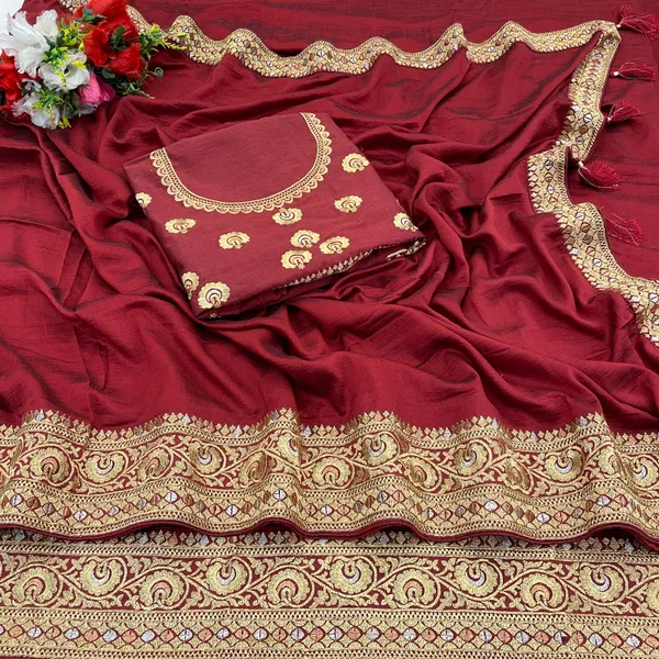 Maroon_Vichitra_Silk_Traditional_Saree_For_Women