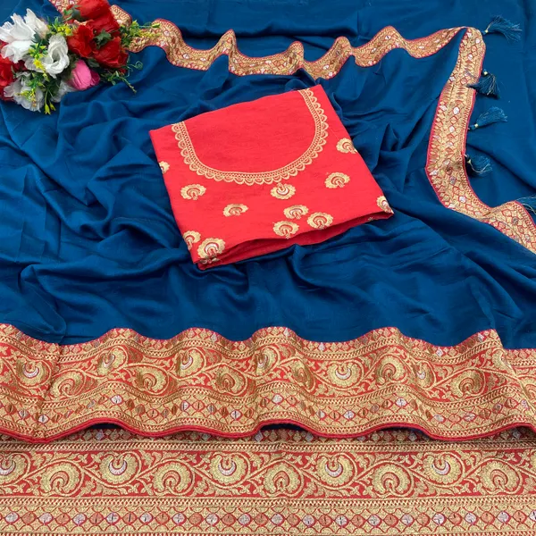 Teal_Vichitra_Silk_Traditional_Saree_For_Women
