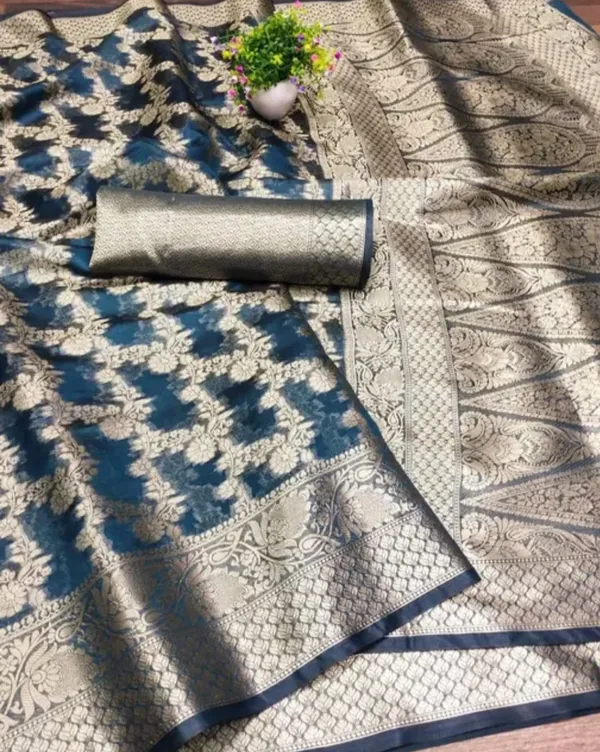 Teal_Premium_Organza_Saree_For_Women