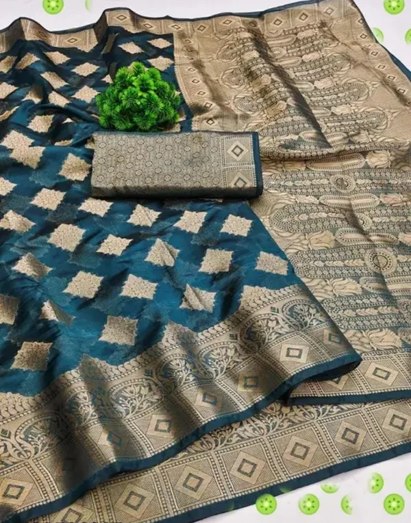 Teal_Premium_Organza_Saree_For_Women