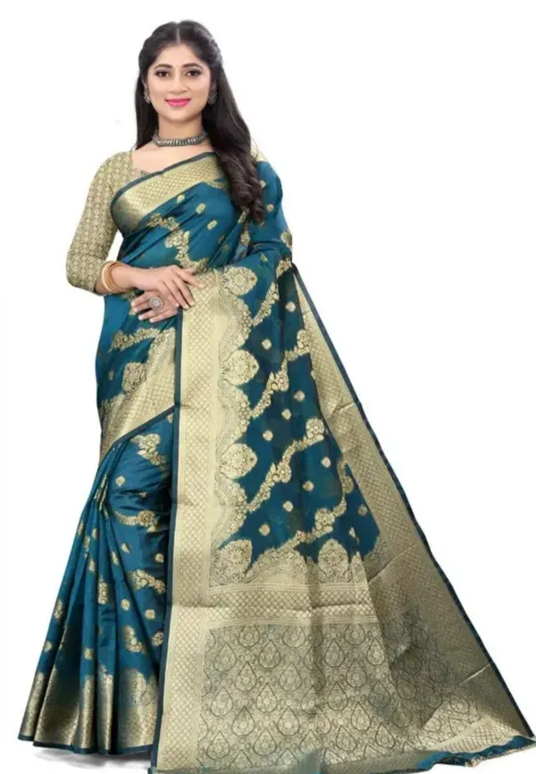 Teal_Premium_Organza_Saree_For_Women