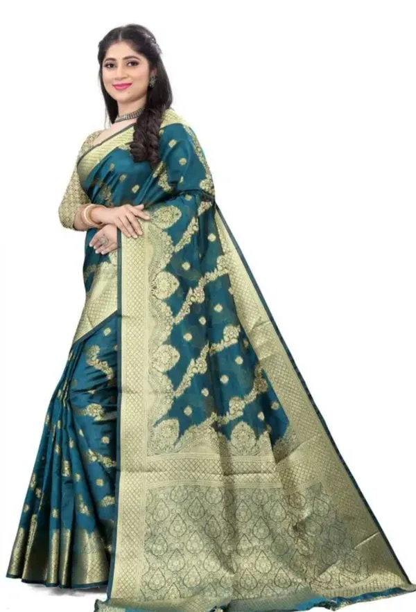Teal_Premium_Organza_Saree_For_Women