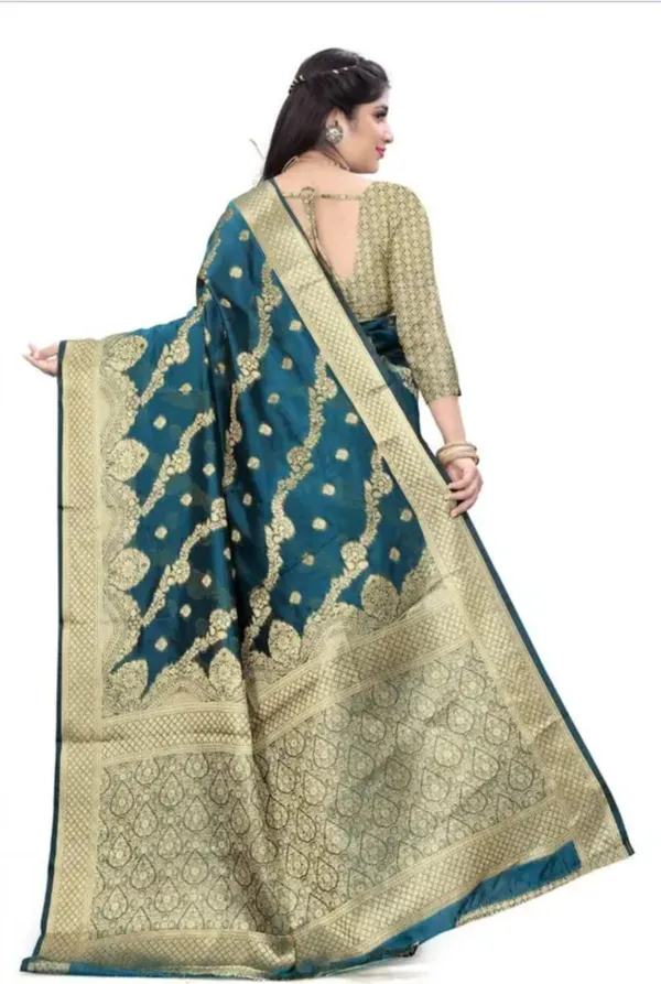 Teal_Premium_Organza_Saree_For_Women