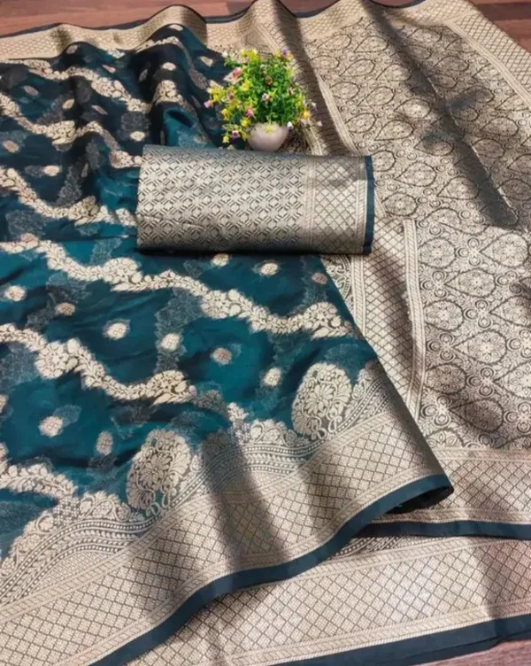 Teal_Premium_Organza_Saree_For_Women