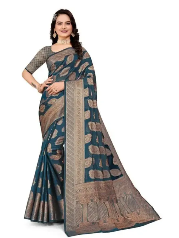 Teal_Premium_Organza_Saree_For_Women