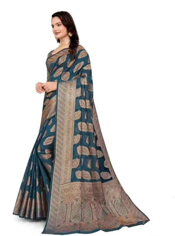 Teal_Premium_Organza_Saree_For_Women