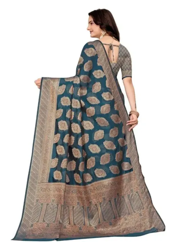 Teal_Premium_Organza_Saree_For_Women