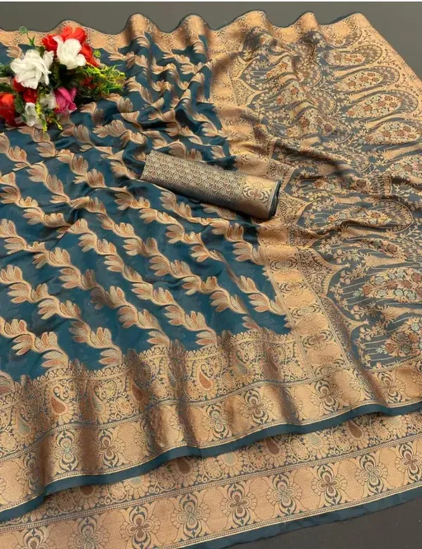 Teal_Premium_Organza_Saree_For_Women