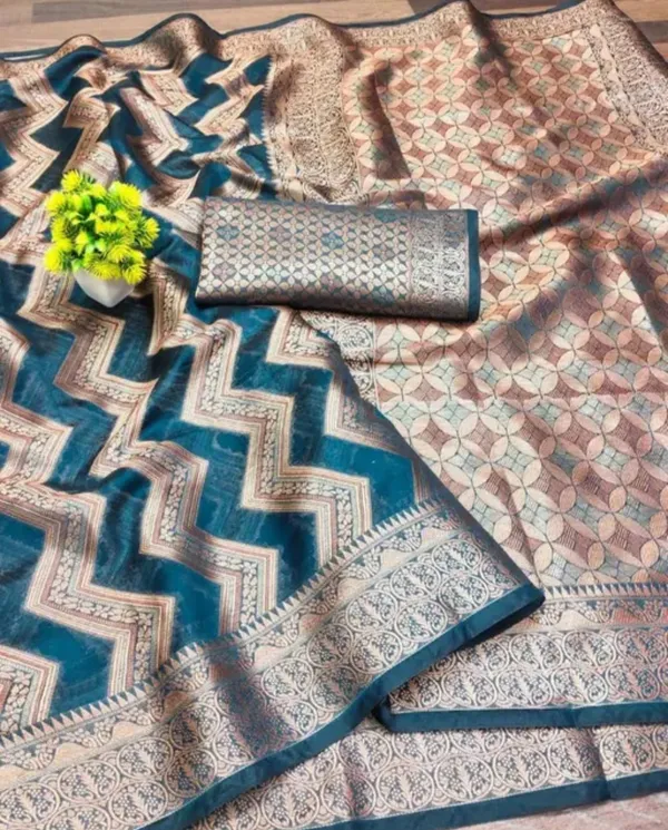 Teal_Premium_Organza_Saree_For_Women