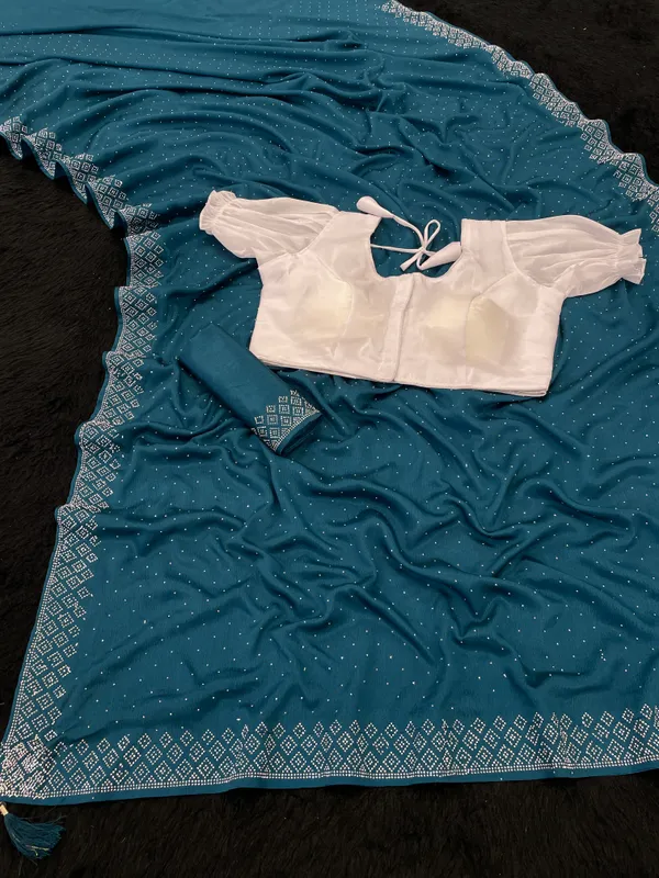 Teal_Premium_Crepe_Saree_For_Women
