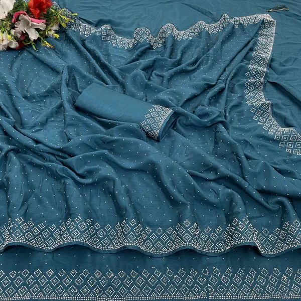 Teal_Premium_Crepe_Saree_For_Women
