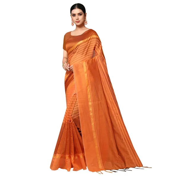 Orange_Premium_Poly_Cotton_Saree_For_Women