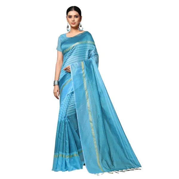 Aqua_Blue_Premium_Poly_Cotton_Saree_For_Women