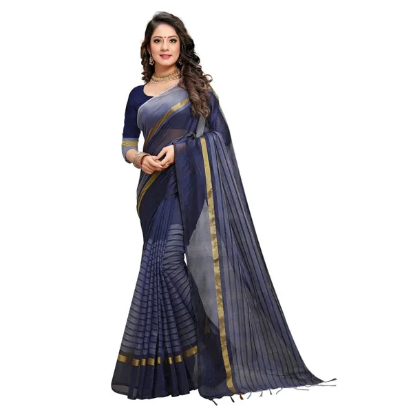 Navy_Blue_Premium_Poly_Cotton_Saree_For_Women