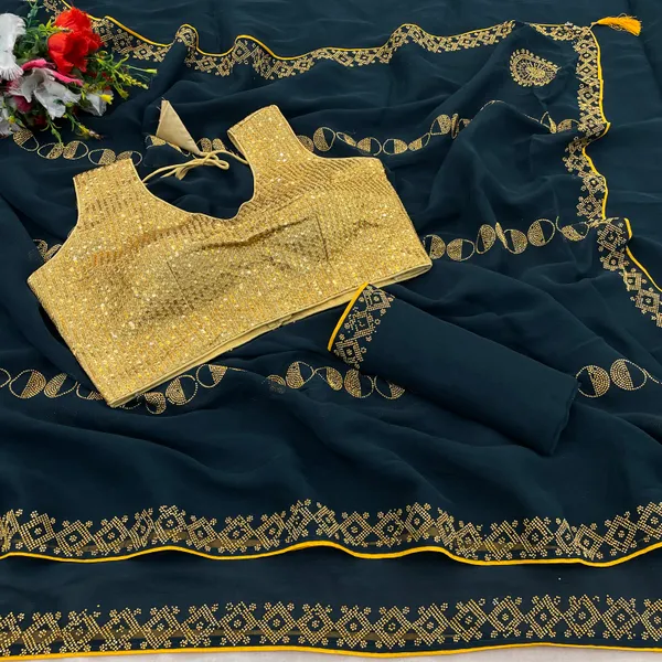 Teal_Premium_Crepe_Saree_For_Women