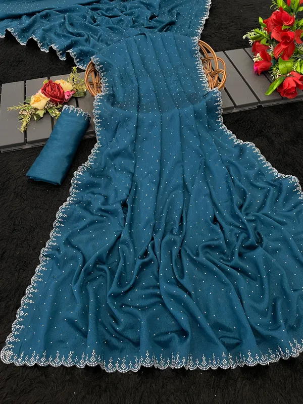 Teal_Premium_Crepe_Saree_For_Women