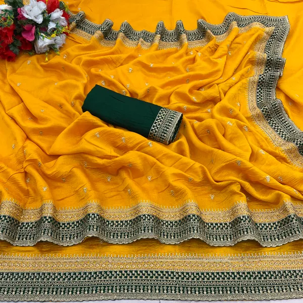 Yellow_Vichitra_Silk_Traditional_Saree_For_Women