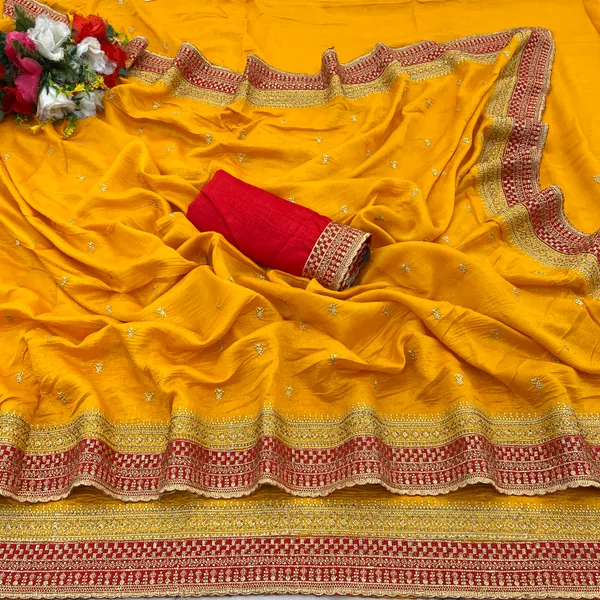 Yellow_Vichitra_Silk_Traditional_Saree_For_Women