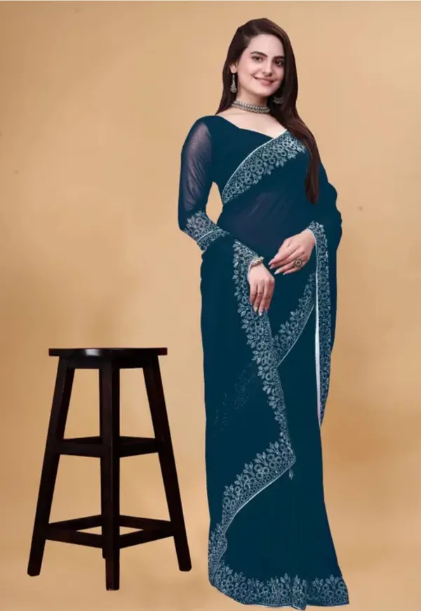 Teal_Premium_Georgette_Saree_For_Women