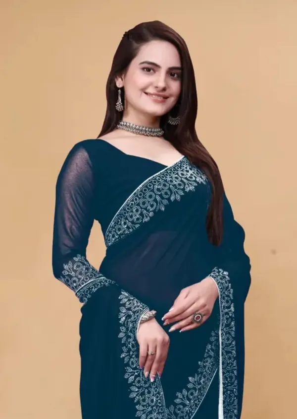 Teal_Premium_Georgette_Saree_For_Women