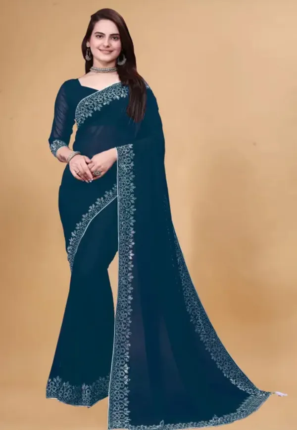 Teal_Premium_Georgette_Saree_For_Women