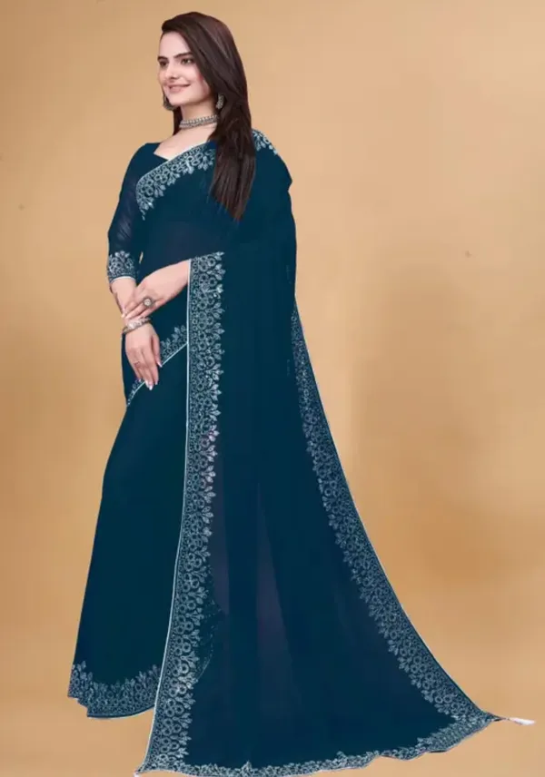 Teal_Premium_Georgette_Saree_For_Women