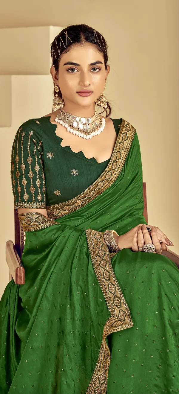 Green_Satin_Silk_Traditional_Saree_For_Women