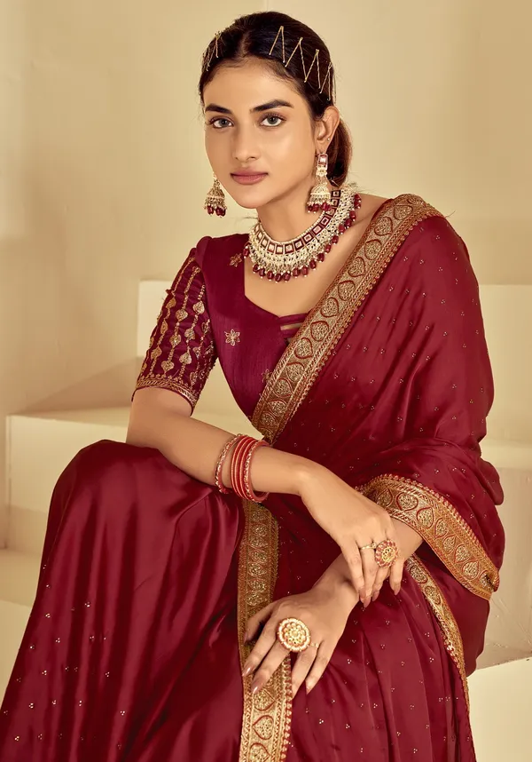 Maroon_Satin_Silk_Traditional_Saree_For_Women
