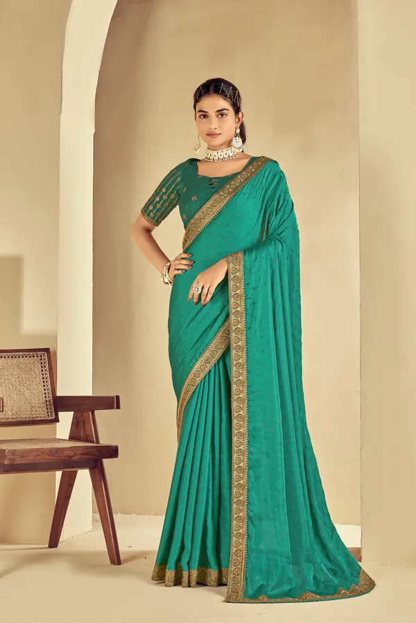 Green_Satin_Silk_Traditional_Saree_For_Women